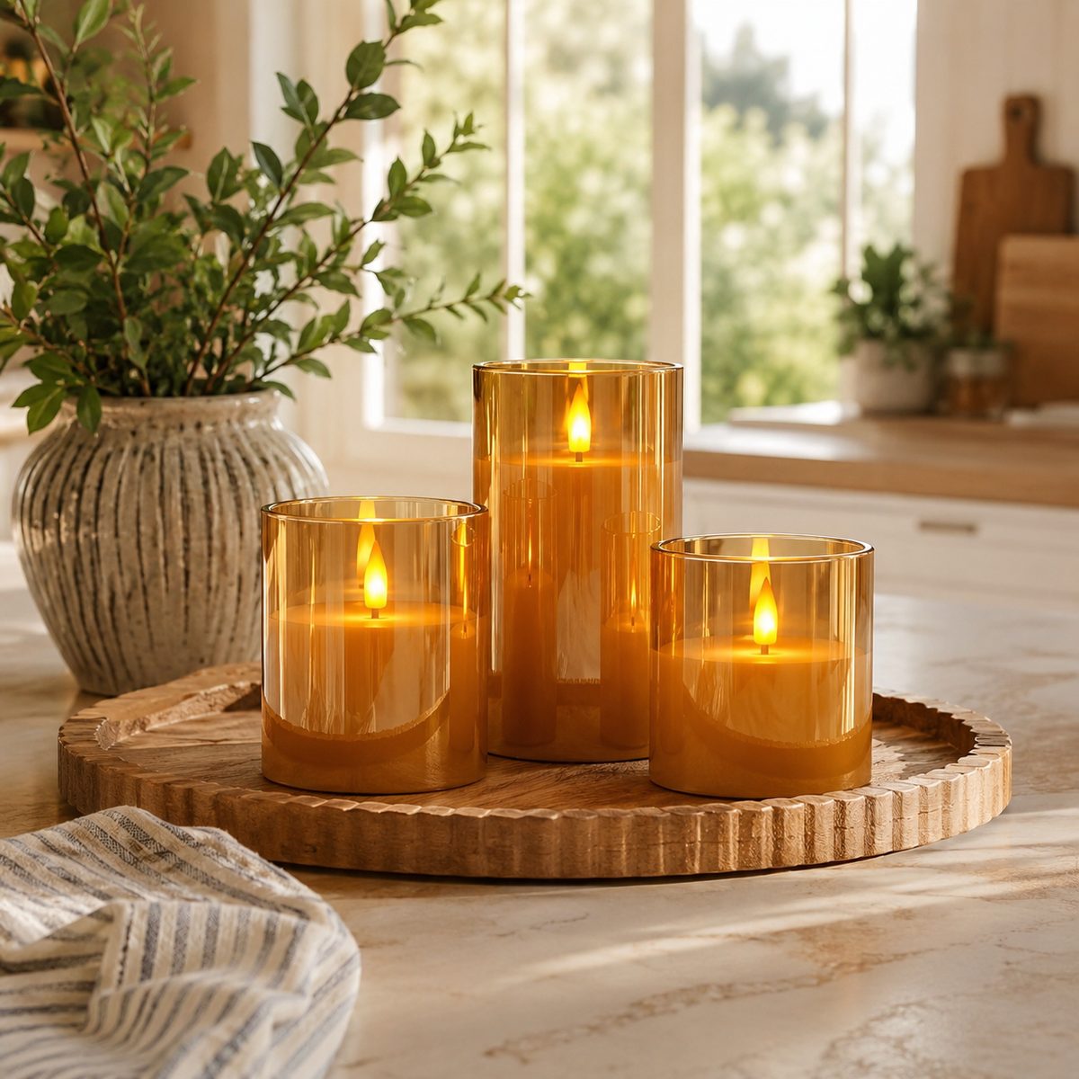 Embera | Flameless LED Candle Set of 3 with Remote and Timer | Moving Flame for Ambiance