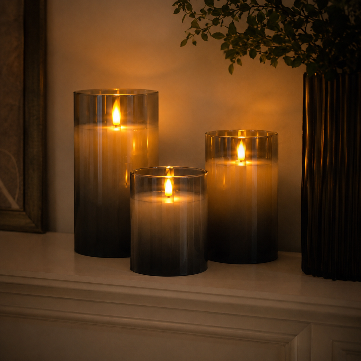 Embera | Flameless LED Candle Set of 3 with Remote and Timer | Moving Flame for Ambiance