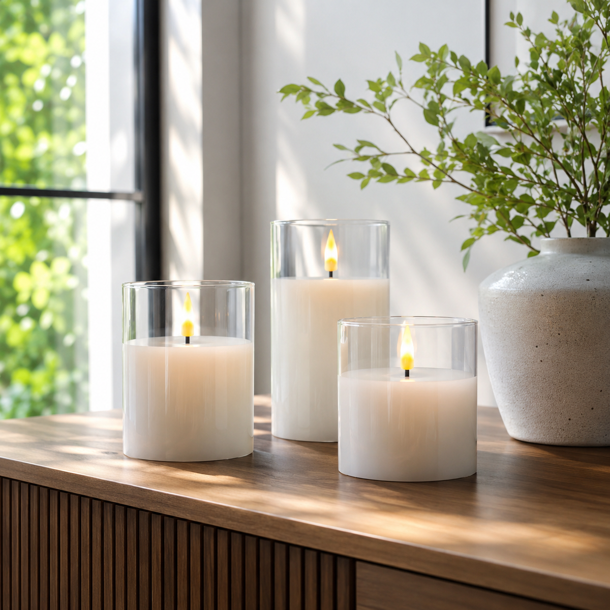 Embera | Flameless LED Candle Set of 3 with Remote and Timer | Moving Flame for Ambiance