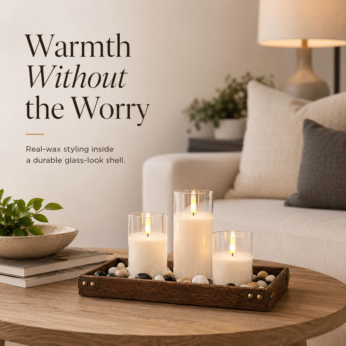Embera | Flameless LED Candle Set of 3 with Remote and Timer | Moving Flame for Ambiance
