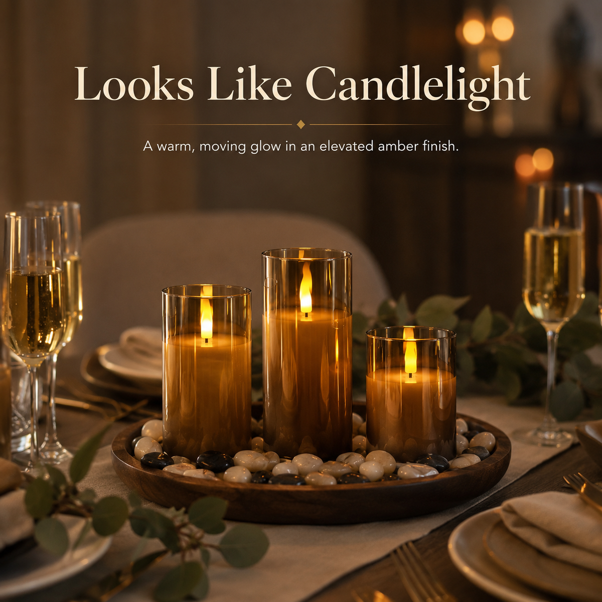 Embera | Flameless LED Candle Set of 3 with Remote and Timer | Moving Flame for Ambiance