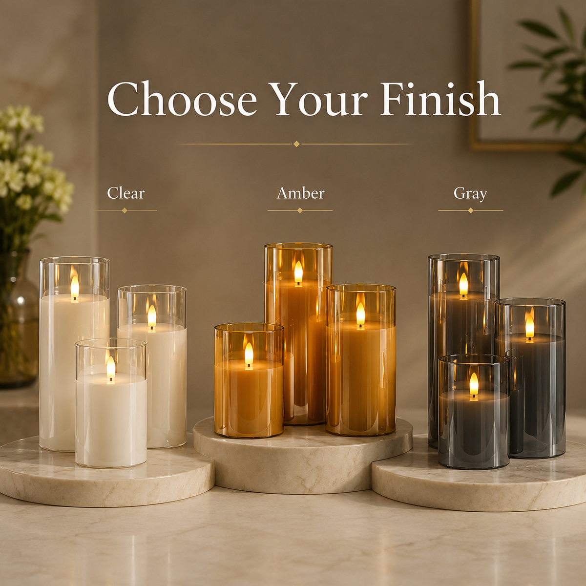 Embera | Flameless LED Candle Set of 3 with Remote and Timer | Moving Flame for Ambiance
