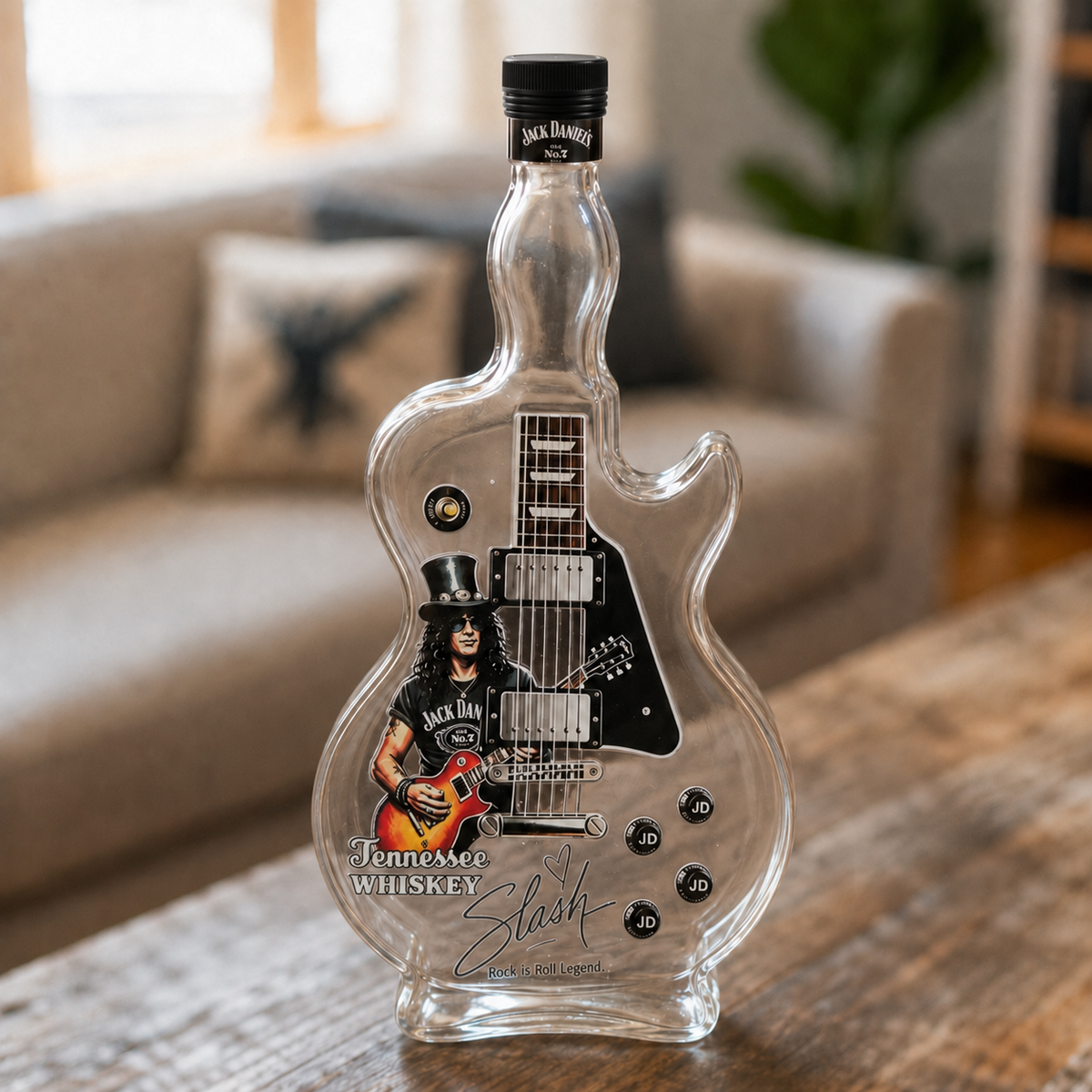 Fretwell | Guitar Shaped Glass Decanter with Vintage Sunburst | Barware for Music Lovers