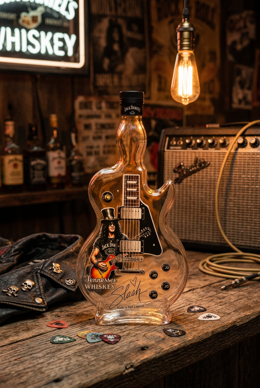 Fretwell | Guitar Shaped Glass Decanter with Vintage Sunburst | Barware for Music Lovers