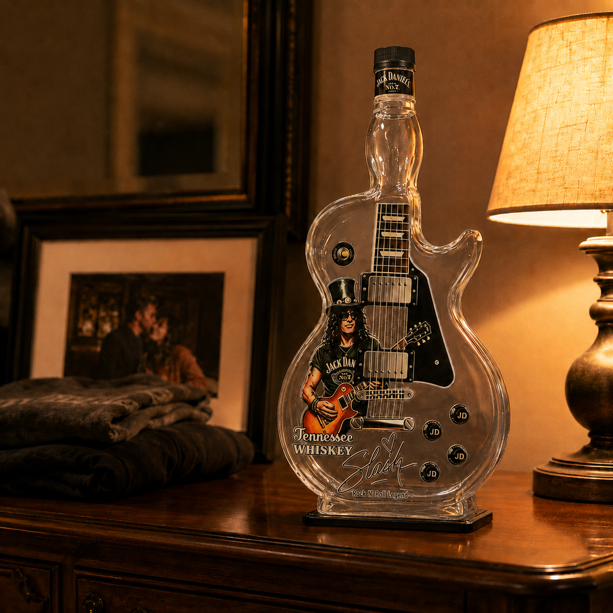 Fretwell | Guitar Shaped Glass Decanter with Vintage Sunburst | Barware for Music Lovers
