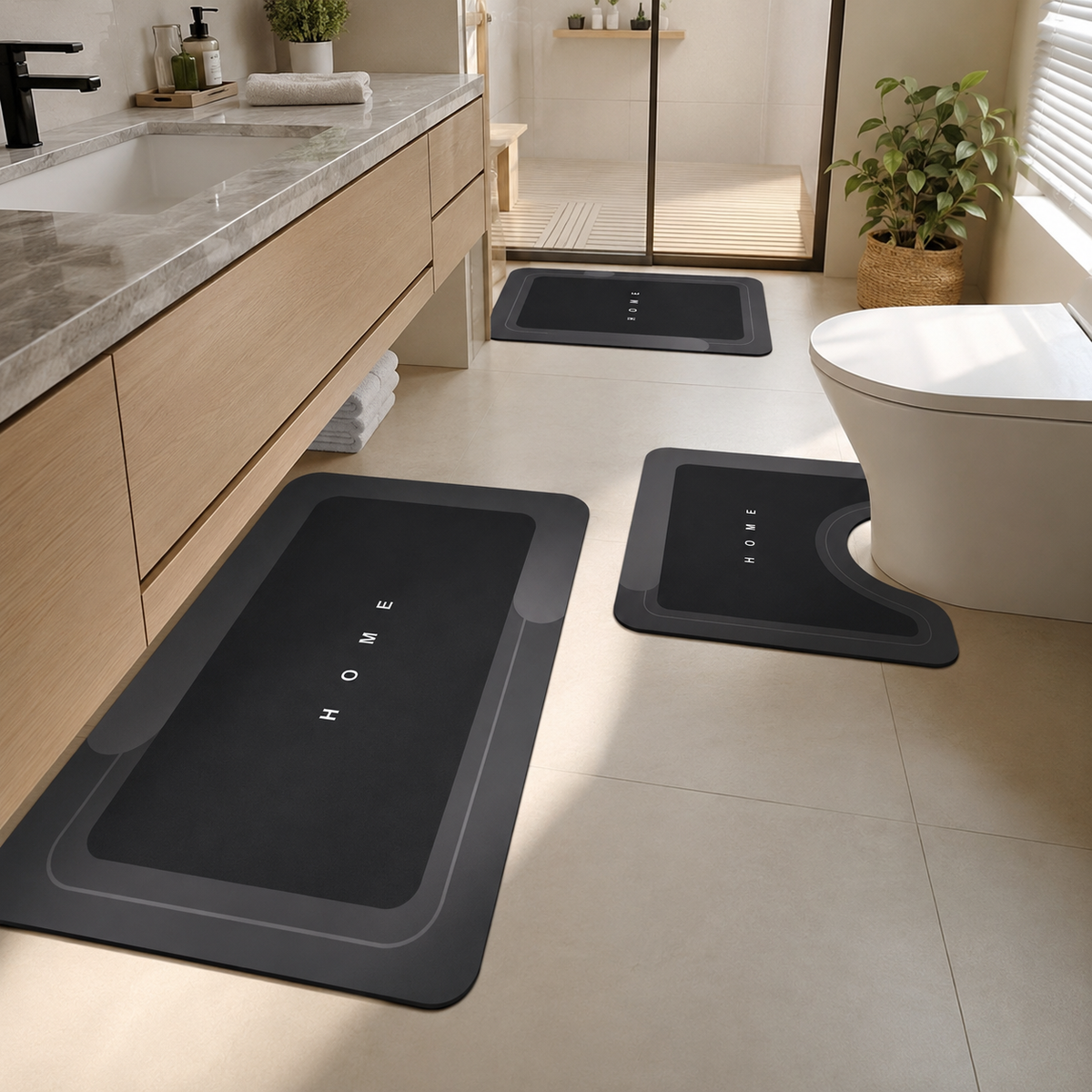 Dryvia | 3 Piece Bathroom Mat Set with Non-Slip Rubber Backing | Quick Dry Absorbent Mats