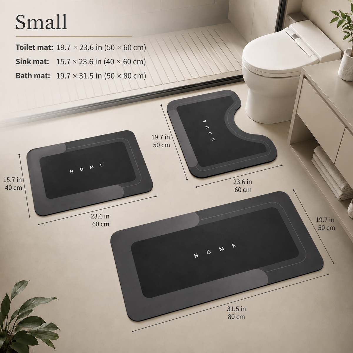 Dryvia | 3 Piece Bathroom Mat Set with Non-Slip Rubber Backing | Quick Dry Absorbent Mats
