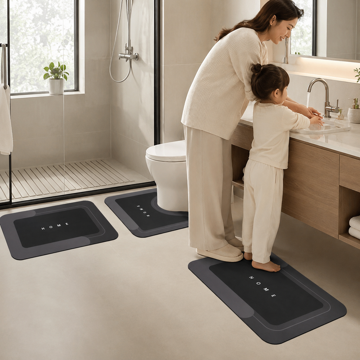 Dryvia | 3 Piece Bathroom Mat Set with Non-Slip Rubber Backing | Quick Dry Absorbent Mats
