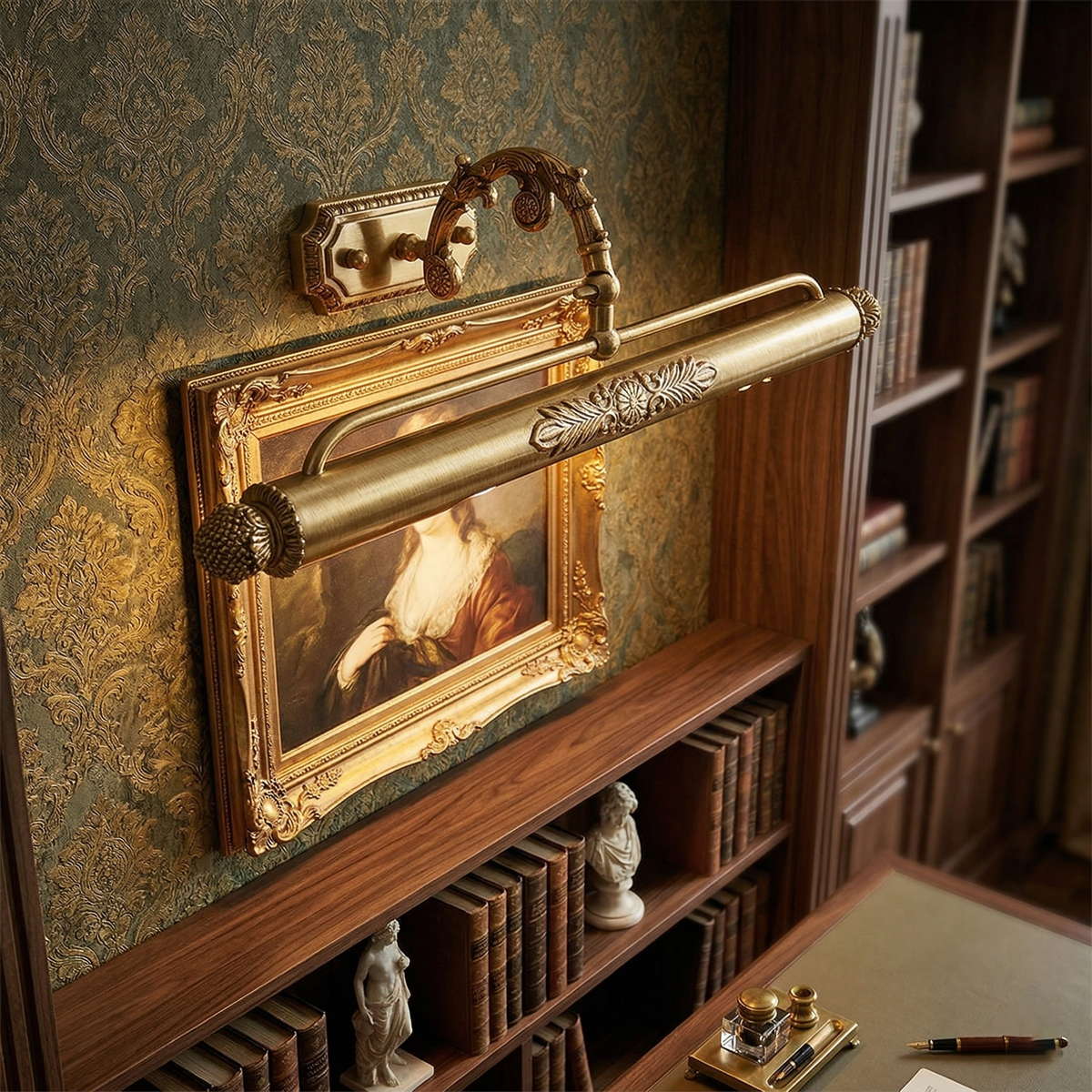 Antique Brass Picture Frame Wall Lamp with Integrated Light | Gallery Wall Art