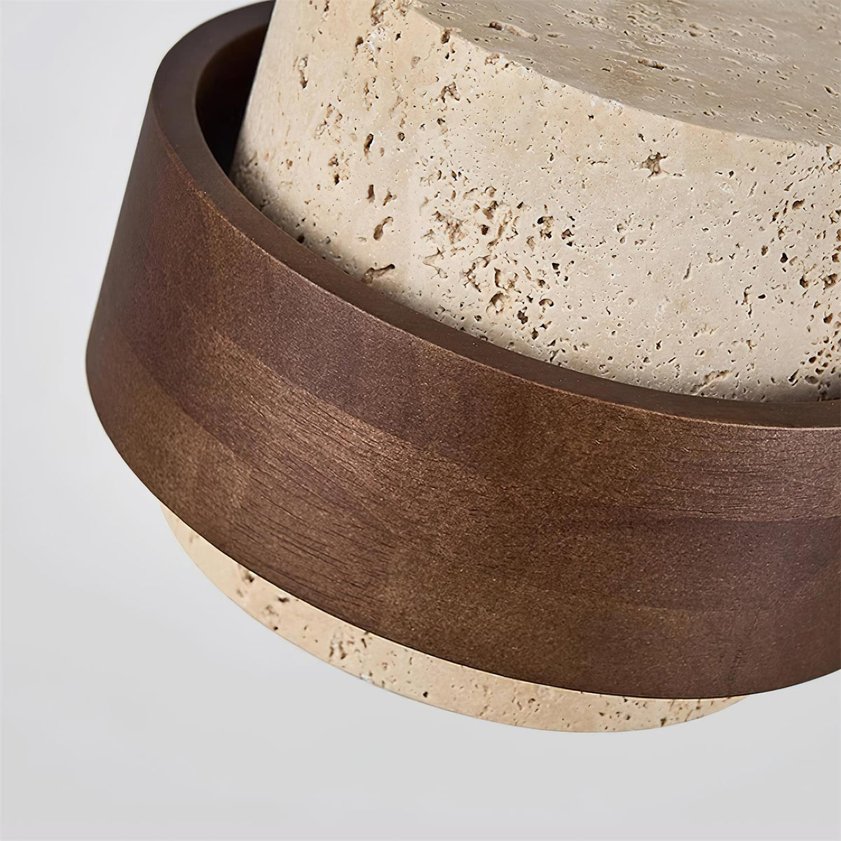 Terra | Natural Travertine Pendant Light with Walnut Band, Hanging Lamp for Dining Table