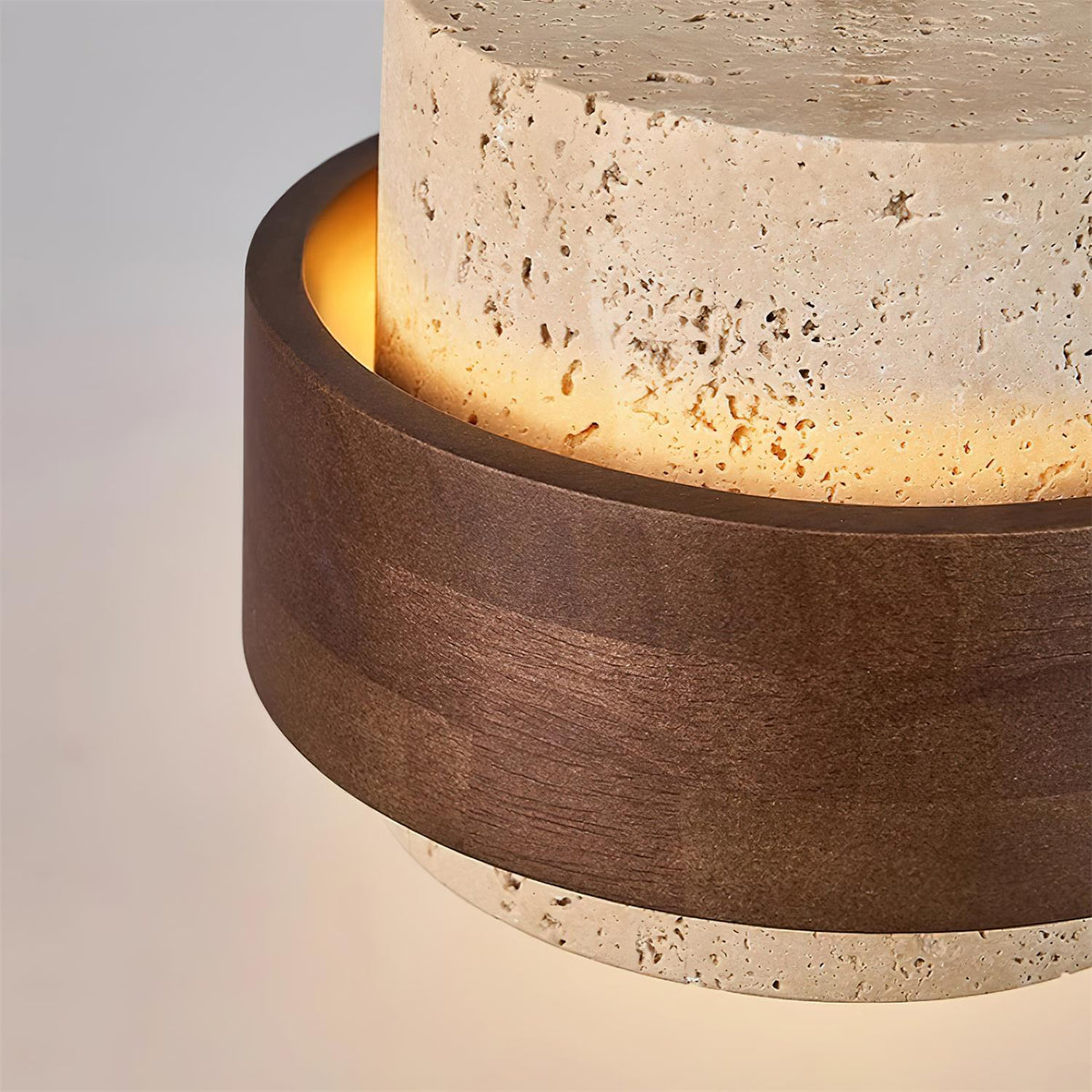 Terra | Natural Travertine Pendant Light with Walnut Band, Hanging Lamp for Dining Table