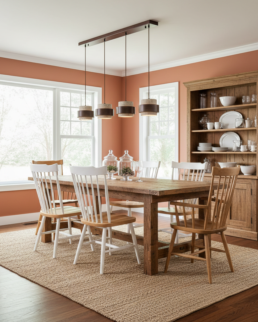 Terra | Natural Travertine Pendant Light with Walnut Band, Hanging Lamp for Dining Table