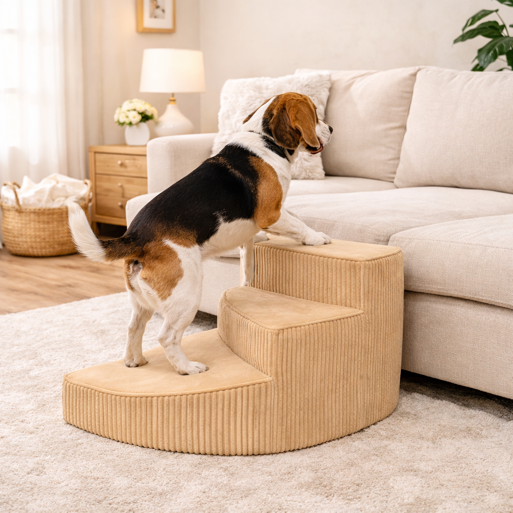 Orthopedic Foam Dog Stairs with Non-Slip Steps | Space-Saving Pet Bed Access