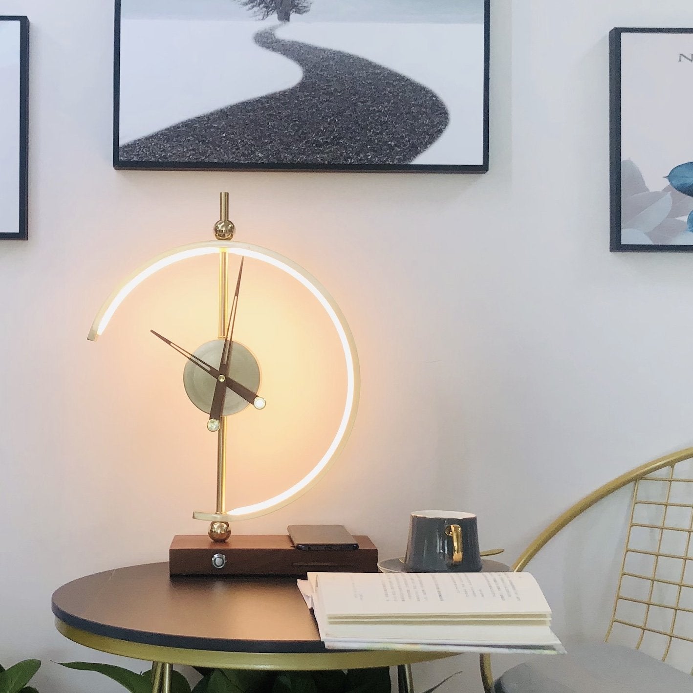 Nagoya LED Table Lamp with Clock Wireless Charging Dimmable Desk Light
