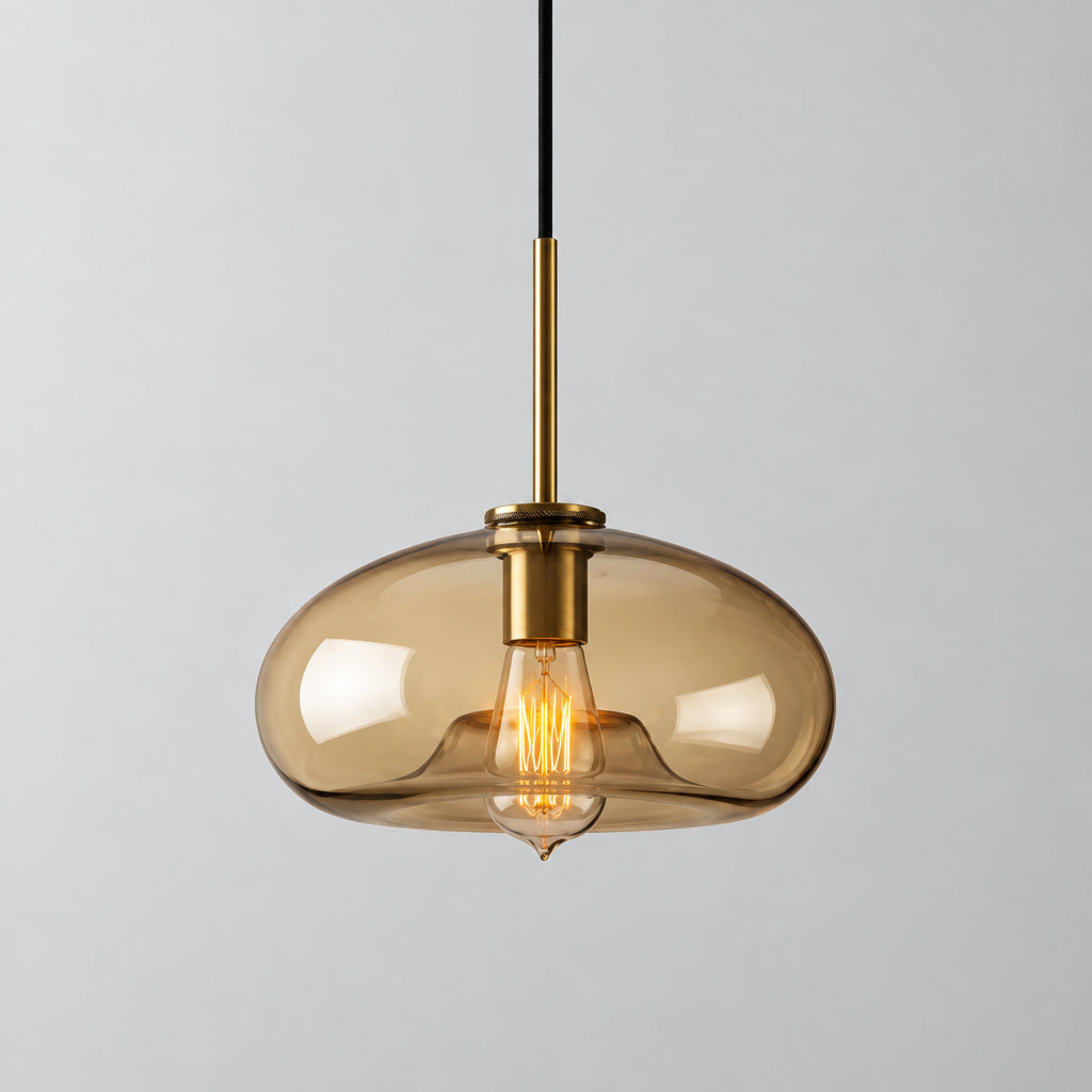 Aurum | Cognac Glass Pendant Light with Brass Look, Adjustable Cable for Kitchen Island