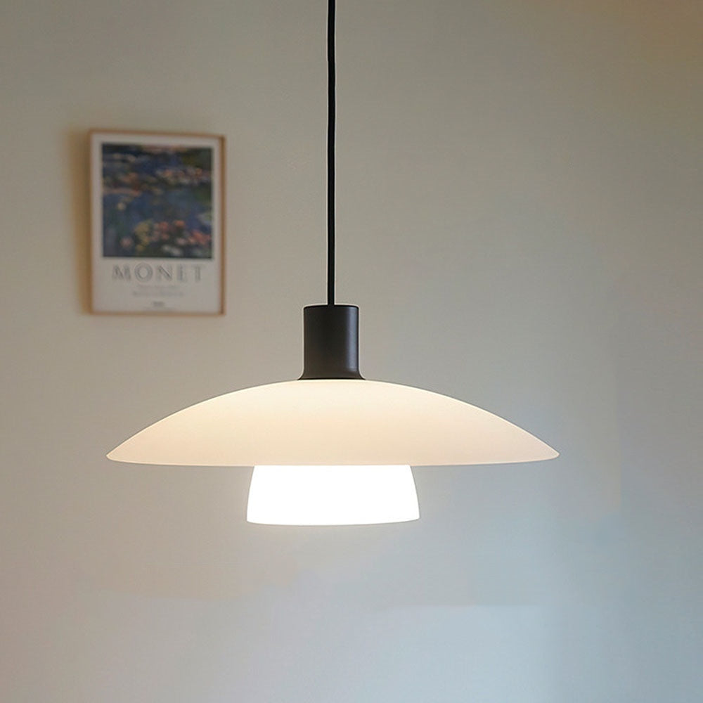Minimalist White Glass Disc Pendant Light Modern Ceiling Lamp