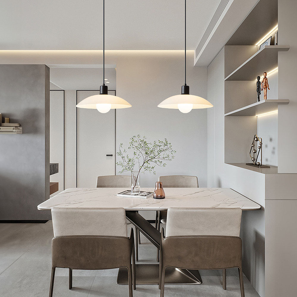 Minimalist White Glass Disc Pendant Light Modern Ceiling Lamp