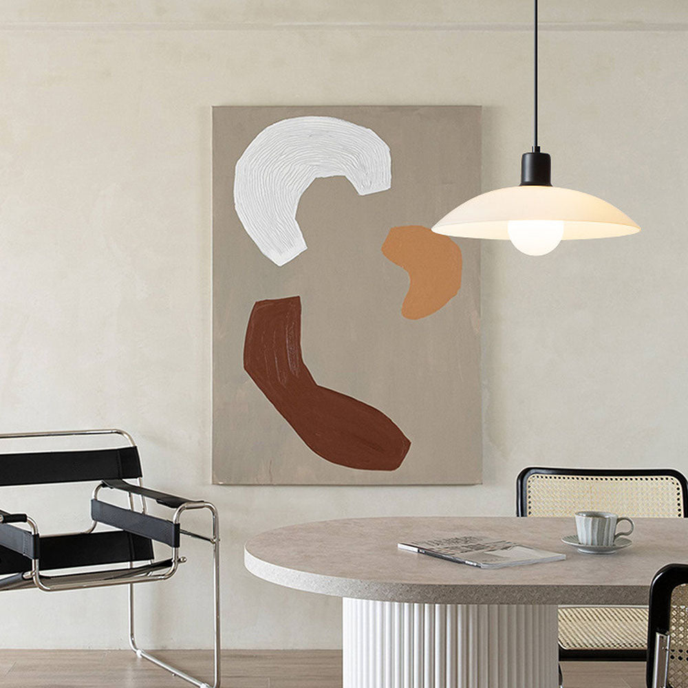 Minimalist White Glass Disc Pendant Light Modern Ceiling Lamp