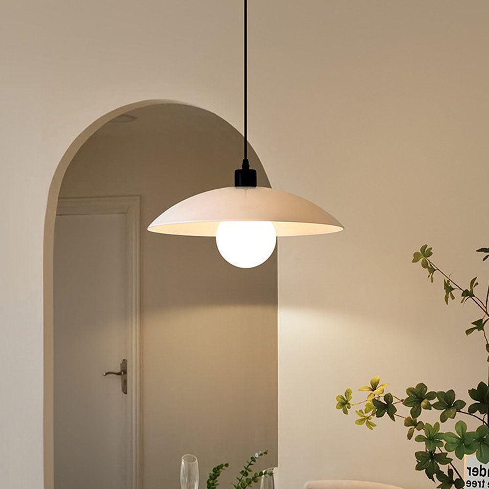 Minimalist White Glass Disc Pendant Light Modern Ceiling Lamp