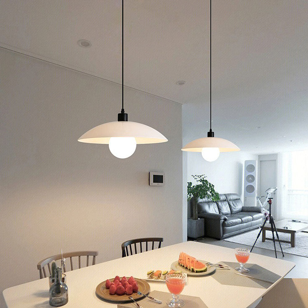 Minimalist White Glass Disc Pendant Light Modern Ceiling Lamp