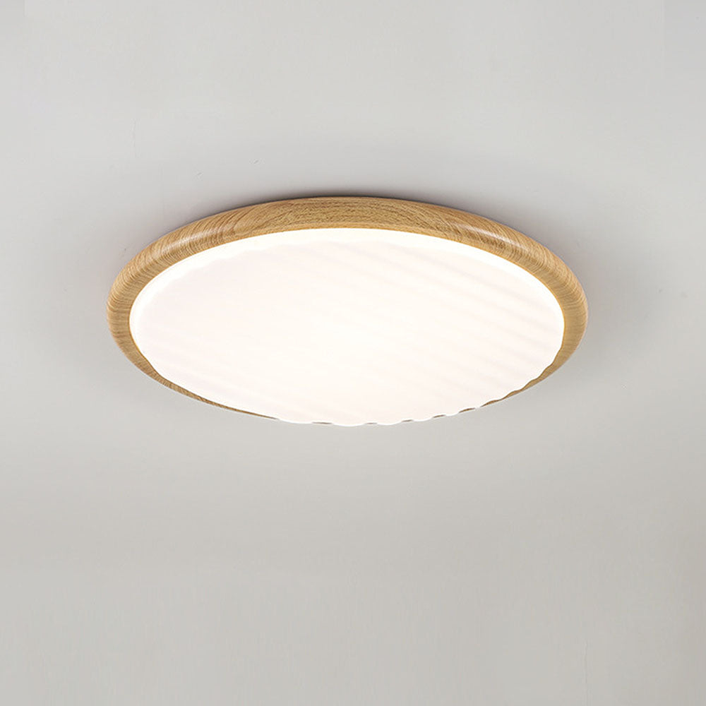 Wood LED Ceiling Light Round Wooden Flush Mount Lamp