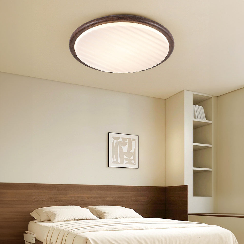 Wood LED Ceiling Light Round Wooden Flush Mount Lamp