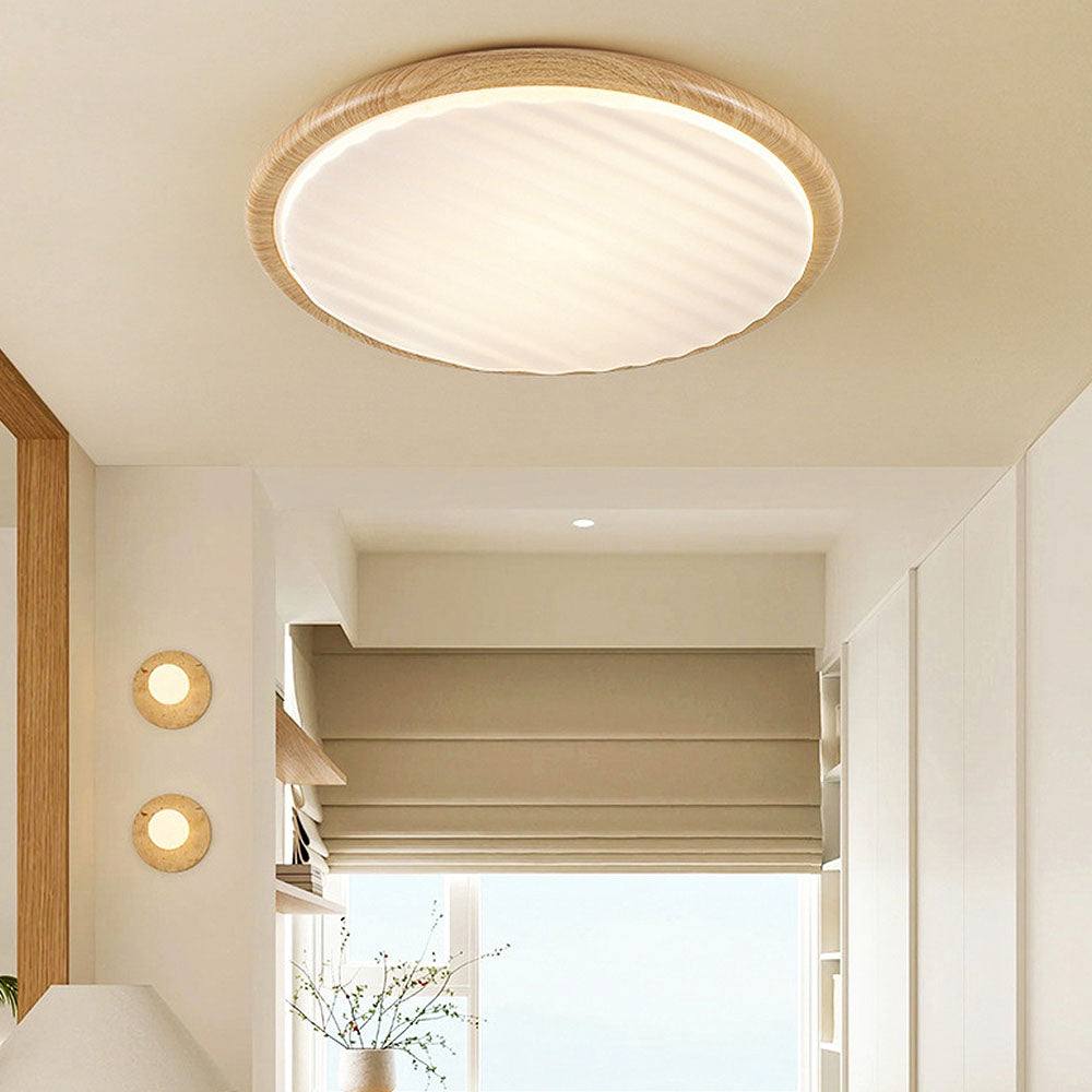 Wood LED Ceiling Light Round Wooden Flush Mount Lamp