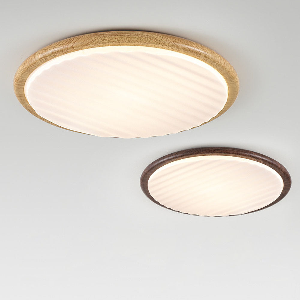 Wood LED Ceiling Light Round Wooden Flush Mount Lamp