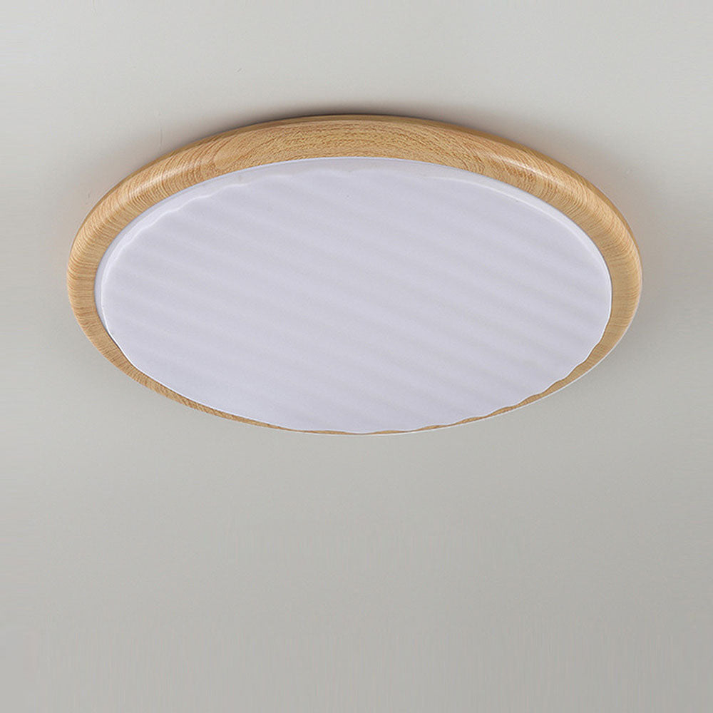 Wood LED Ceiling Light Round Wooden Flush Mount Lamp