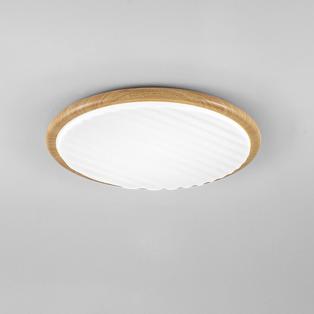 Wood LED Ceiling Light Round Wooden Flush Mount Lamp