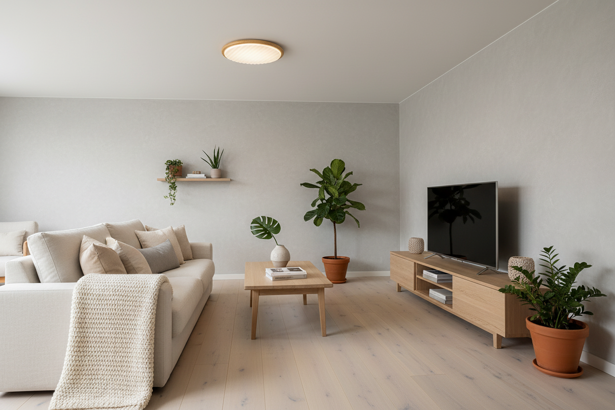Wood LED Ceiling Light Round Wooden Flush Mount Lamp