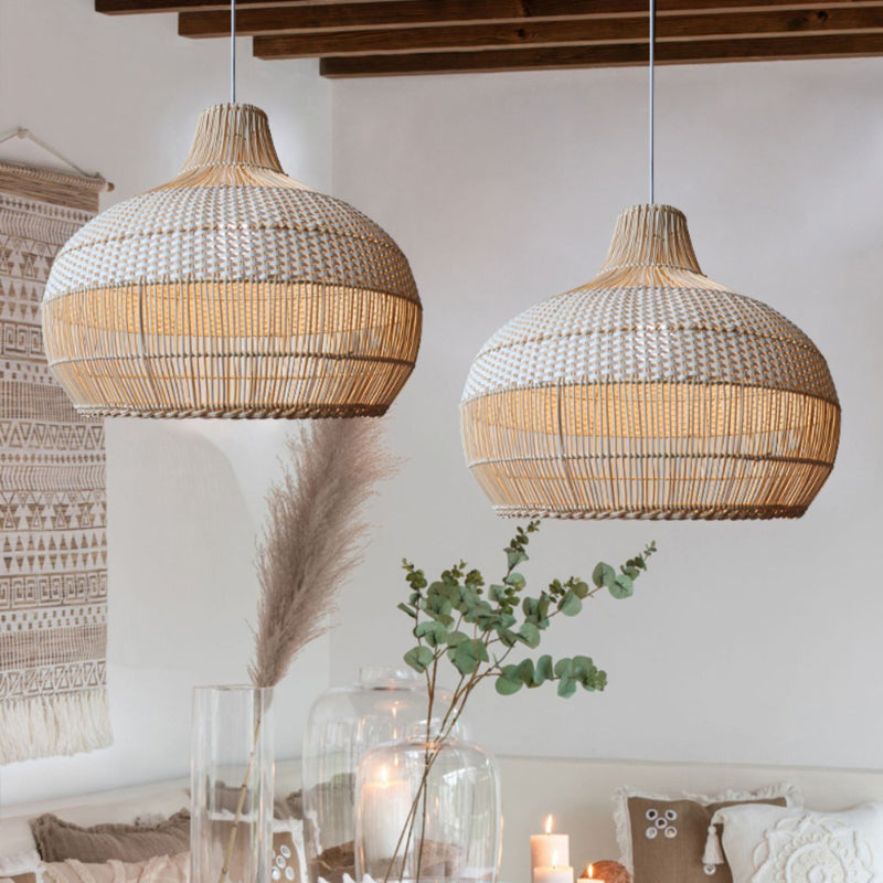 Handwoven Rattan Pendant Light Natural Wicker Ceiling Lamp