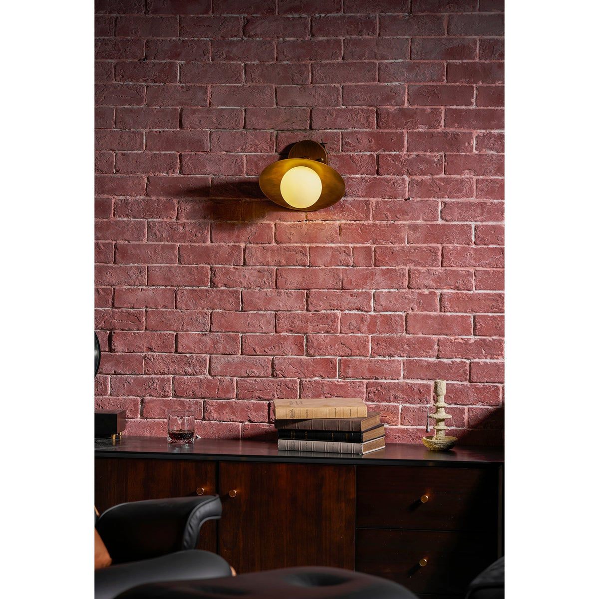 Brass Dome Semi-Flush Ceiling Lamp with Alabaster Shade | Mid-Century Light
