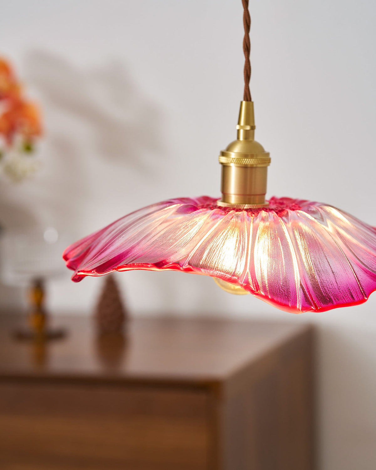 Posy | Plug In Pendant Light with Flower Glass Shade | Dimmable Hanging Lamp for Bedroom