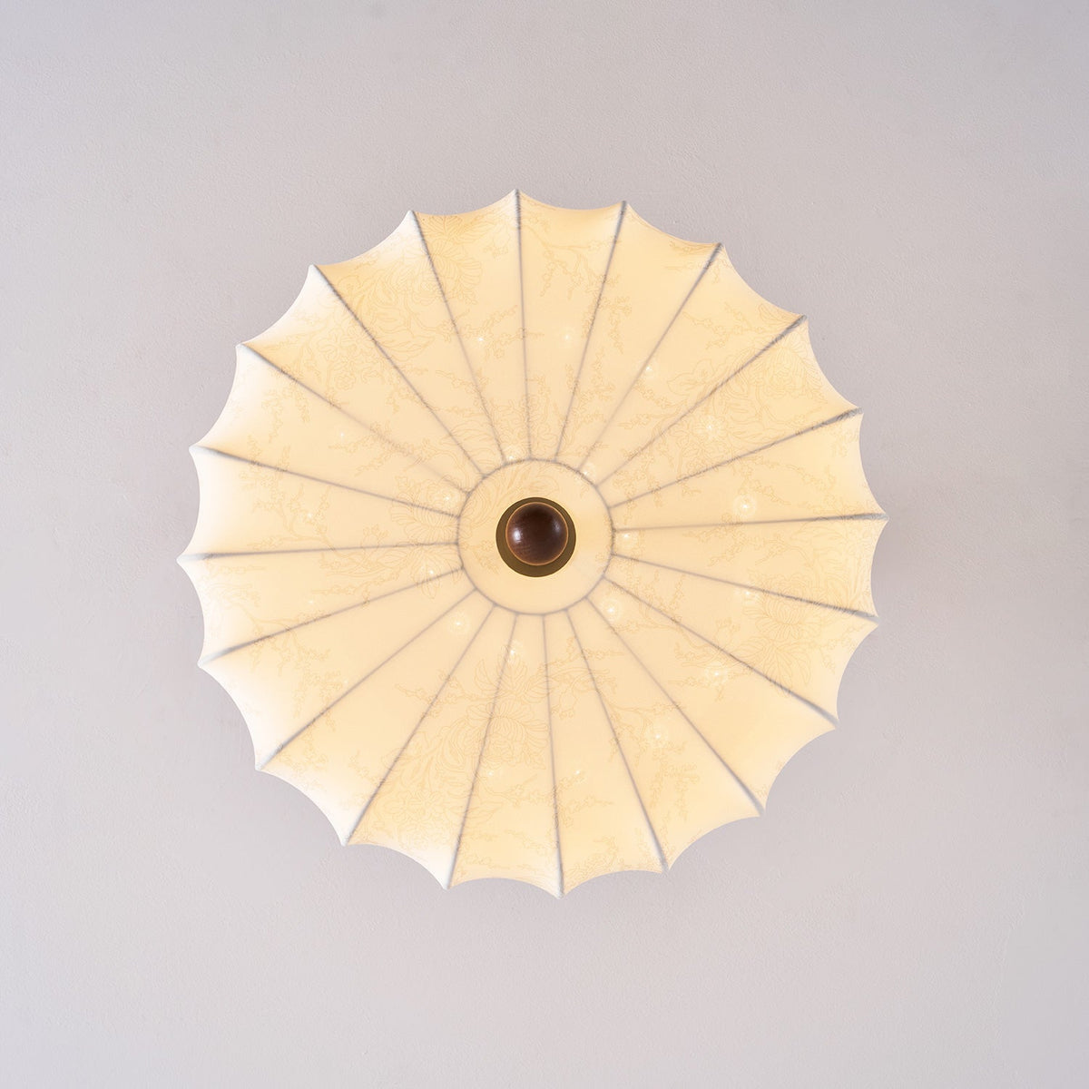 Rosa | Flush Mount LED Ceiling Light with Floral Fabric Shade, Walnut Canopy for Bedroom