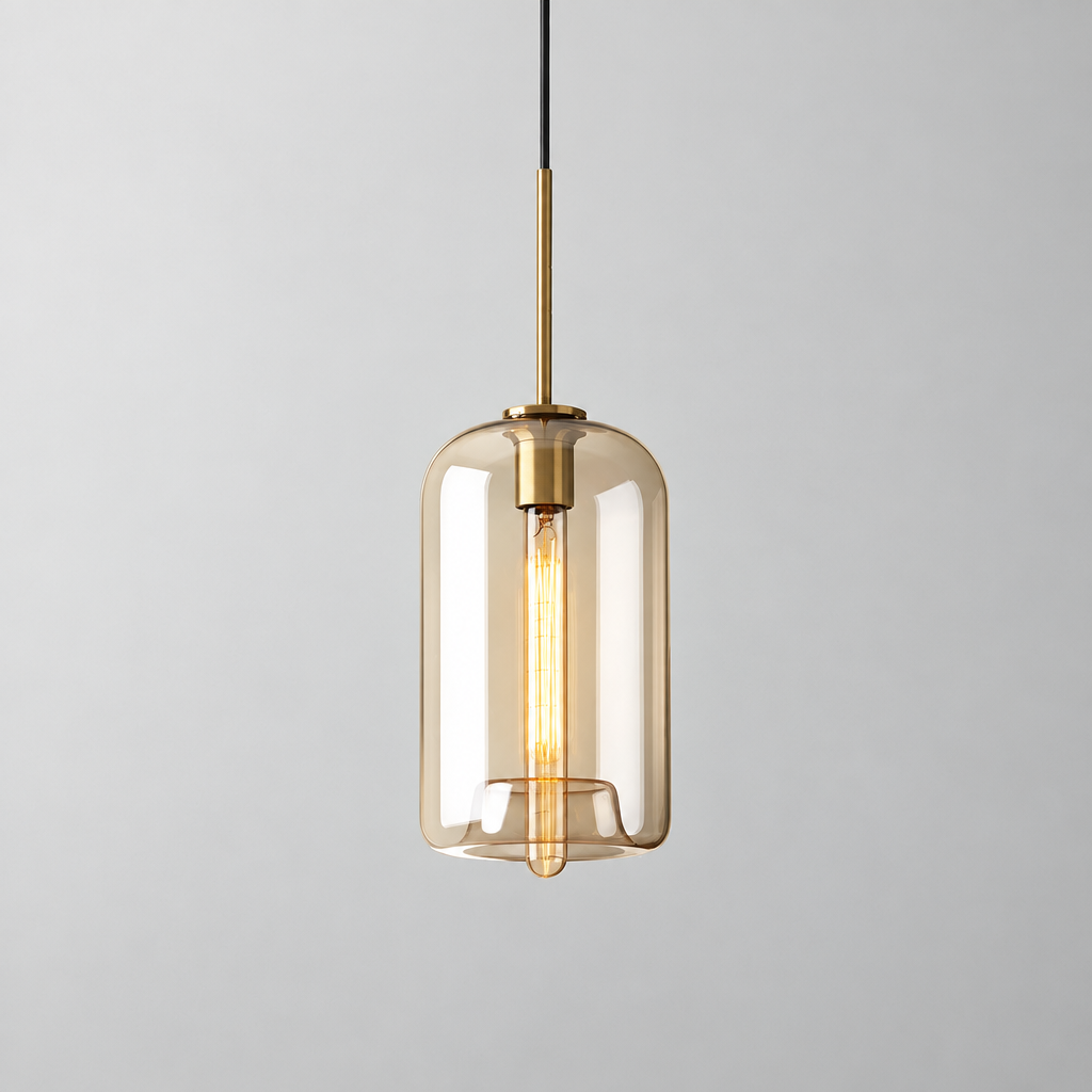 Aurum | Cognac Glass Pendant Light with Brass Look, Adjustable Cable for Kitchen Island