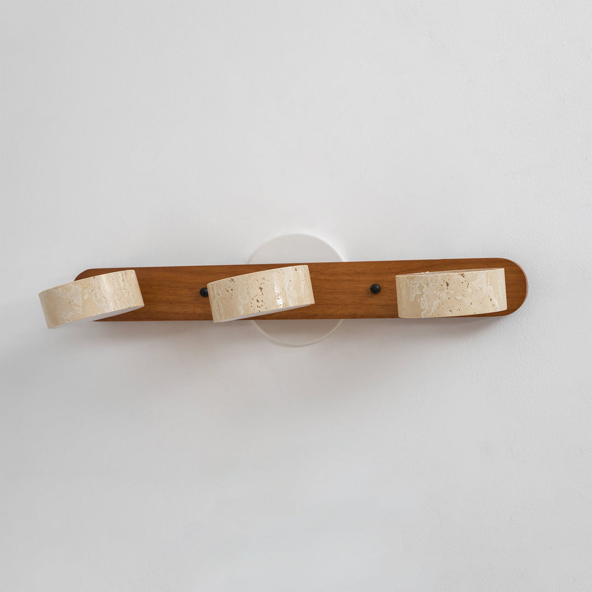 Travertine Stone Wall Sconce with Dimmable LED | Natural Wood Accent for Warm Ambient Glow