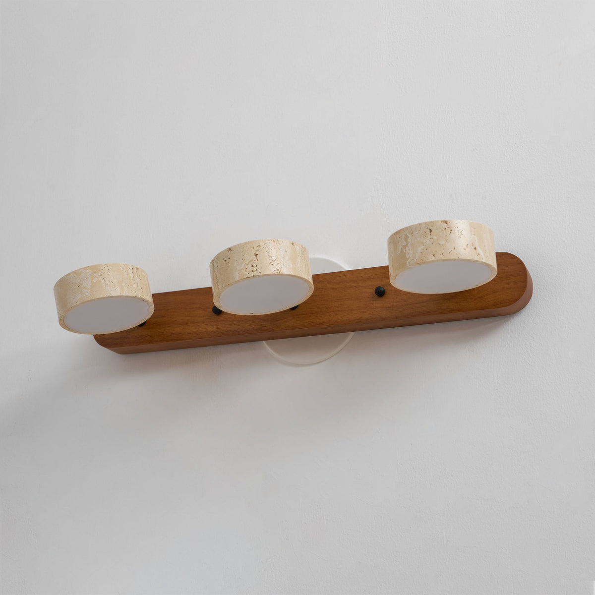 Travertine Stone Wall Sconce with Dimmable LED | Natural Wood Accent for Warm Ambient Glow