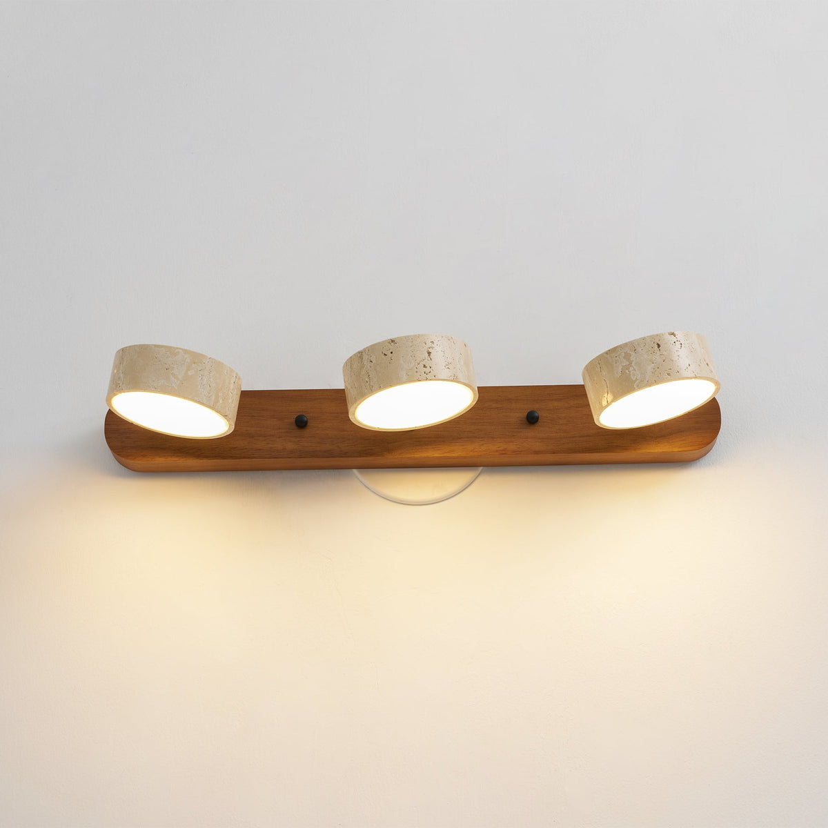 Travertine Stone Wall Sconce with Dimmable LED | Natural Wood Accent for Warm Ambient Glow