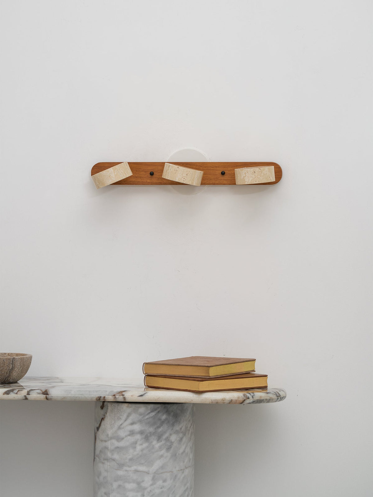 Travertine Stone Wall Sconce with Dimmable LED | Natural Wood Accent for Warm Ambient Glow