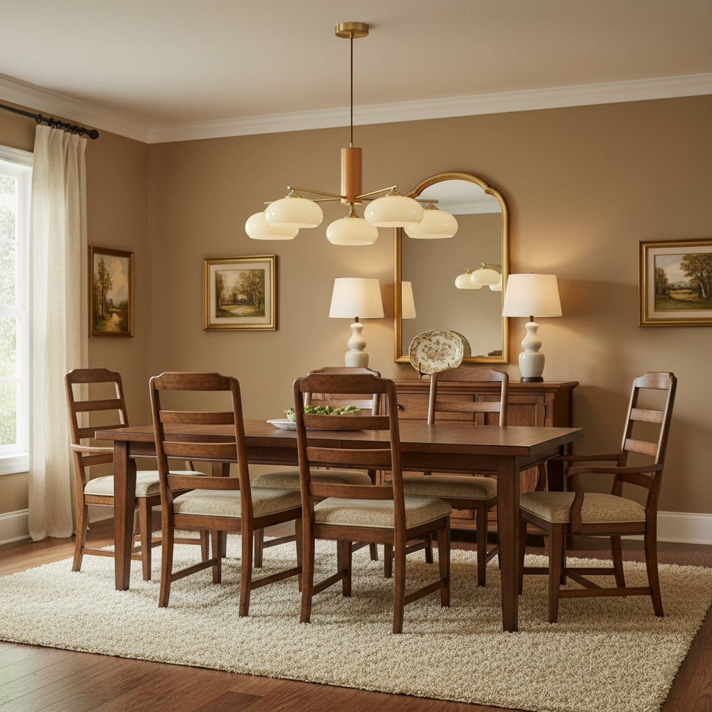 Elliptical Glass Globe Chandelier with Brass Arms | Dining Table Light Fixture