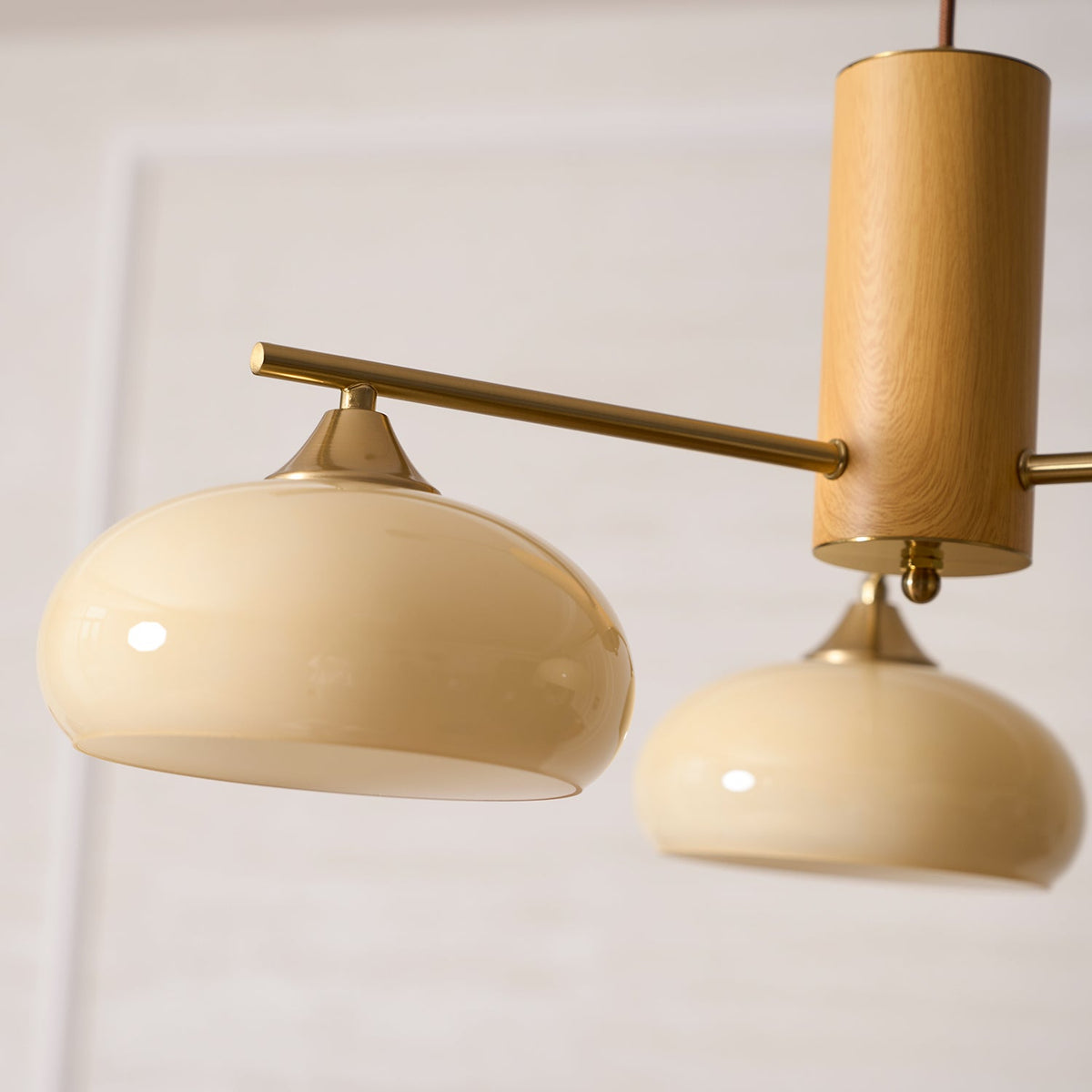 Elliptical Glass Globe Chandelier with Brass Arms | Dining Table Light Fixture
