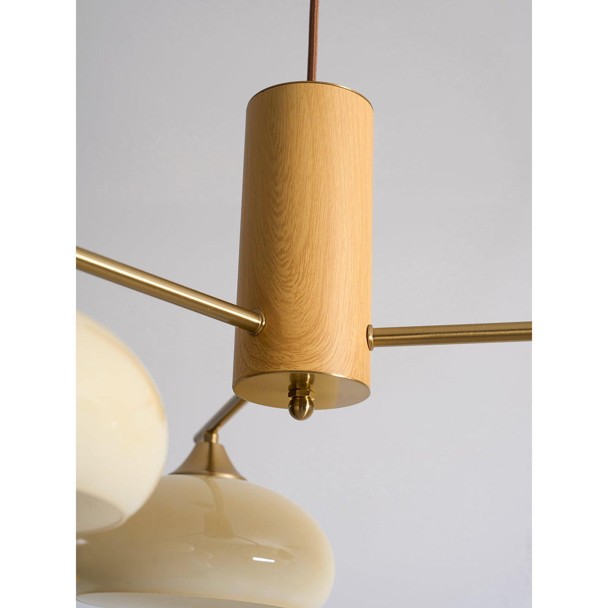 Elliptical Glass Globe Chandelier with Brass Arms | Dining Table Light Fixture
