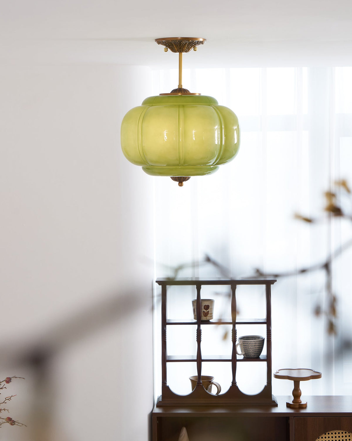 Jadeira | Jade Glass Ceiling Light with Brass Fittings | Dimmable Entryway Light Fixture