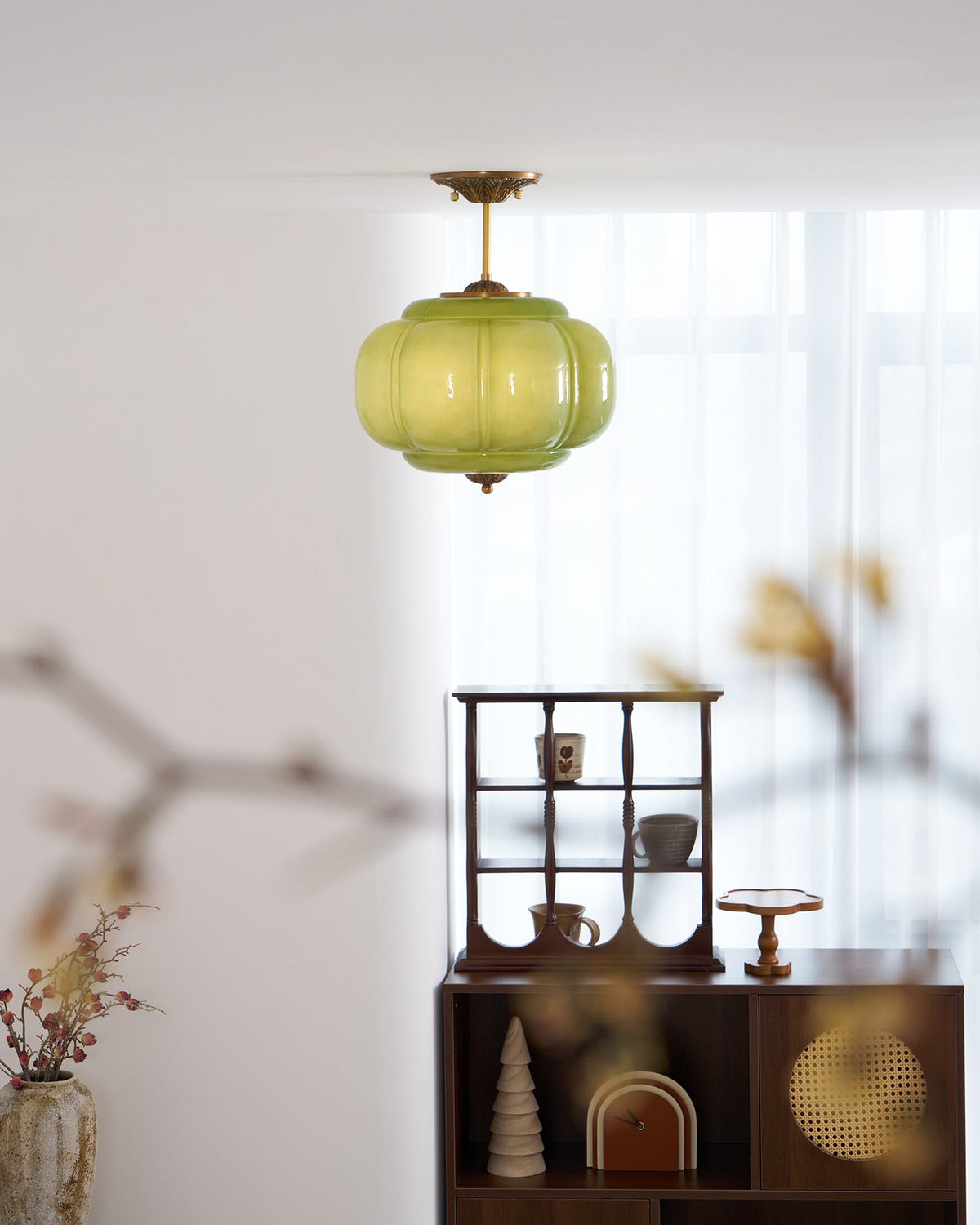 Jadeira | Jade Glass Ceiling Light with Brass Fittings | Dimmable Entryway Light Fixture