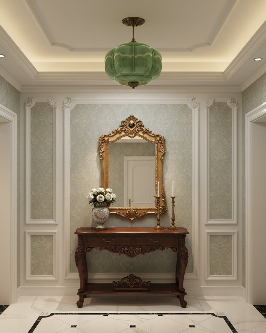 Jadeira | Jade Glass Ceiling Light with Brass Fittings | Dimmable Entryway Light Fixture