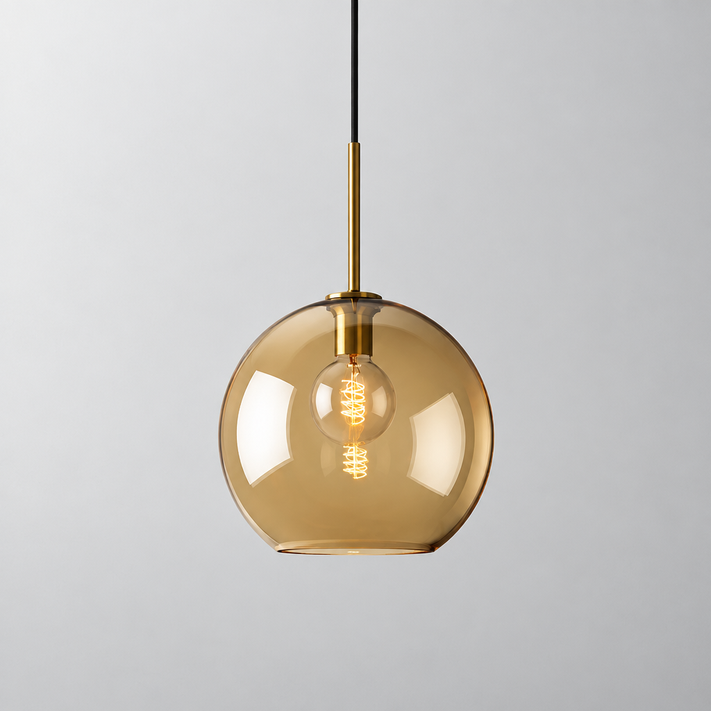 Aurum | Cognac Glass Pendant Light with Brass Look, Adjustable Cable for Kitchen Island