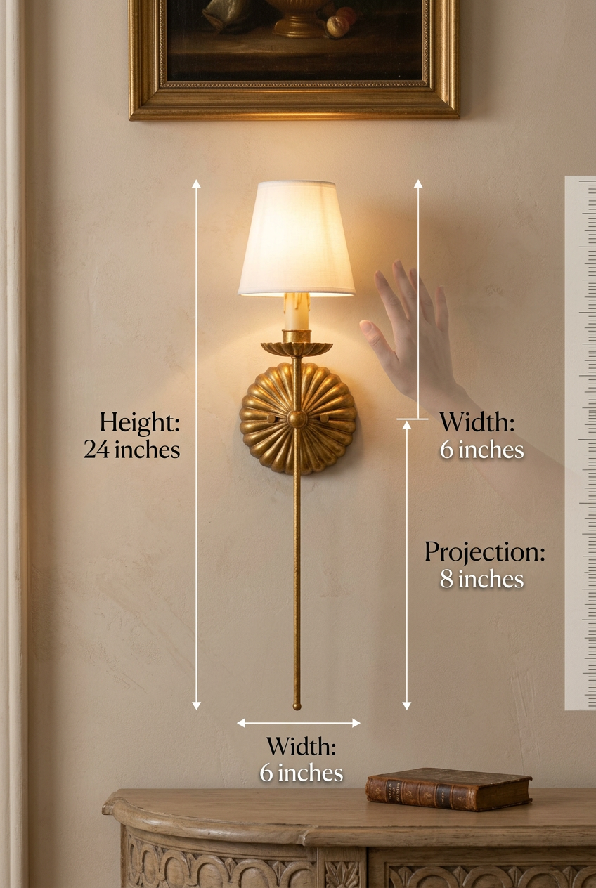 Gold Leaf Double Wall Sconce with Fabric Shades | Candle-Style Light for Hallways