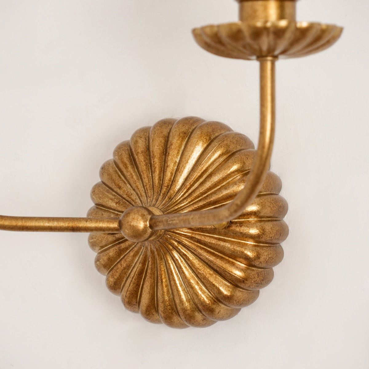 Gold Leaf Double Wall Sconce with Fabric Shades | Candle-Style Light for Hallways