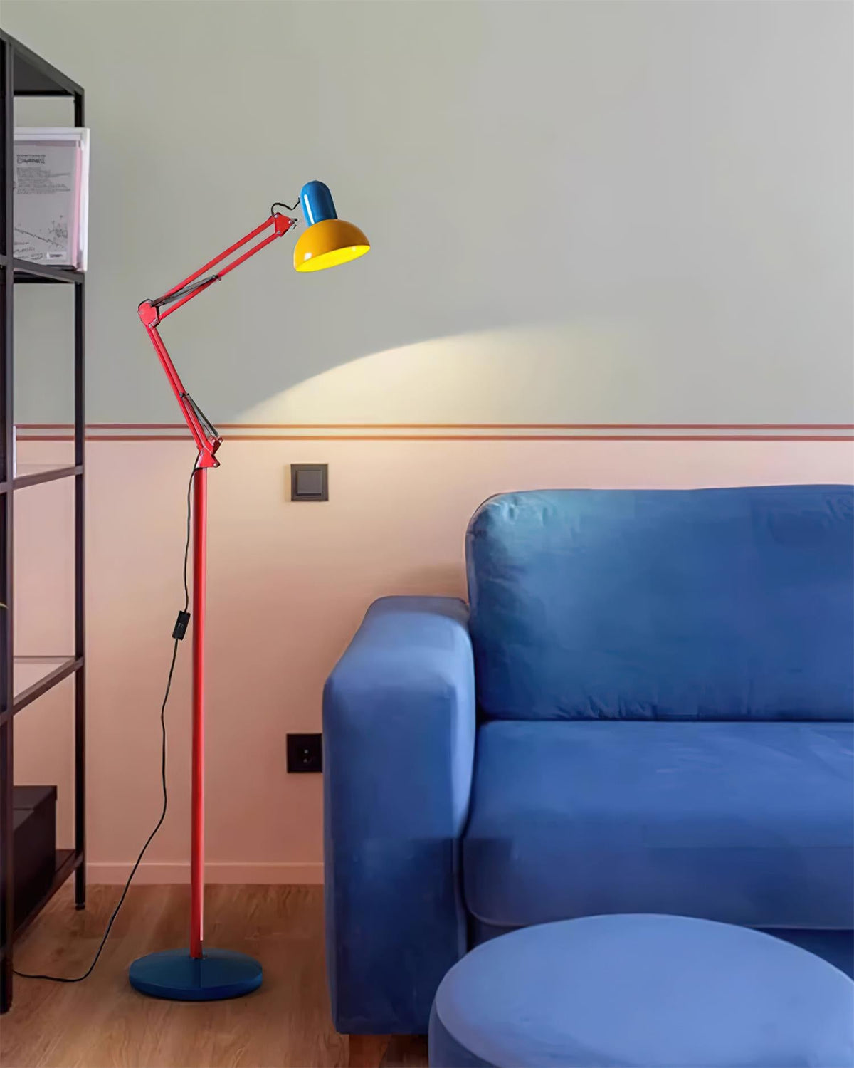 Memphis Style Arc Floor Lamp with Adjustable Arm | Bold Color Block Light